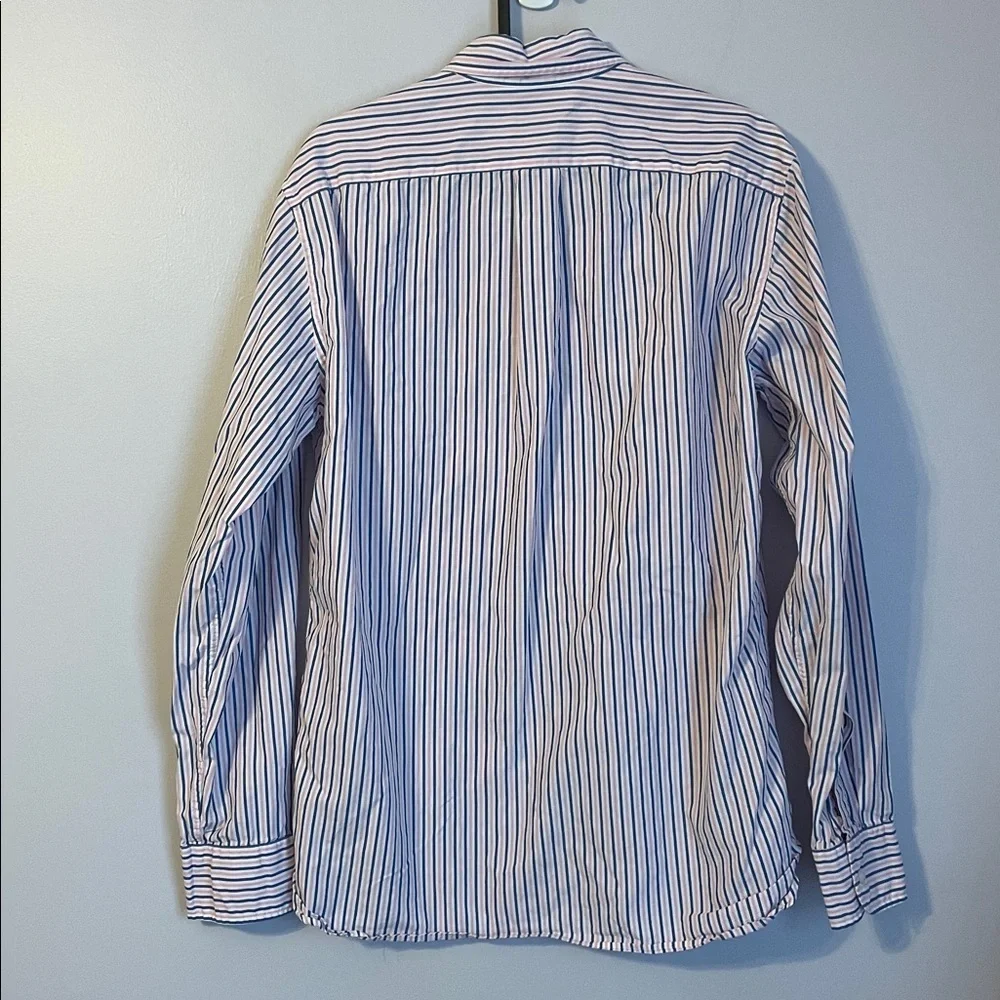 J. Crew Pink Blue White Striped Cotton Slim Fit Button Up Shirt size M